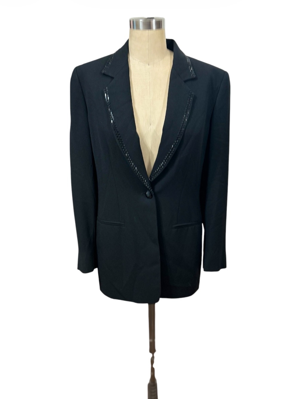Liz Claiborne Collection Black Blazer Subtle Satin Rhinestone detail Trim size 8